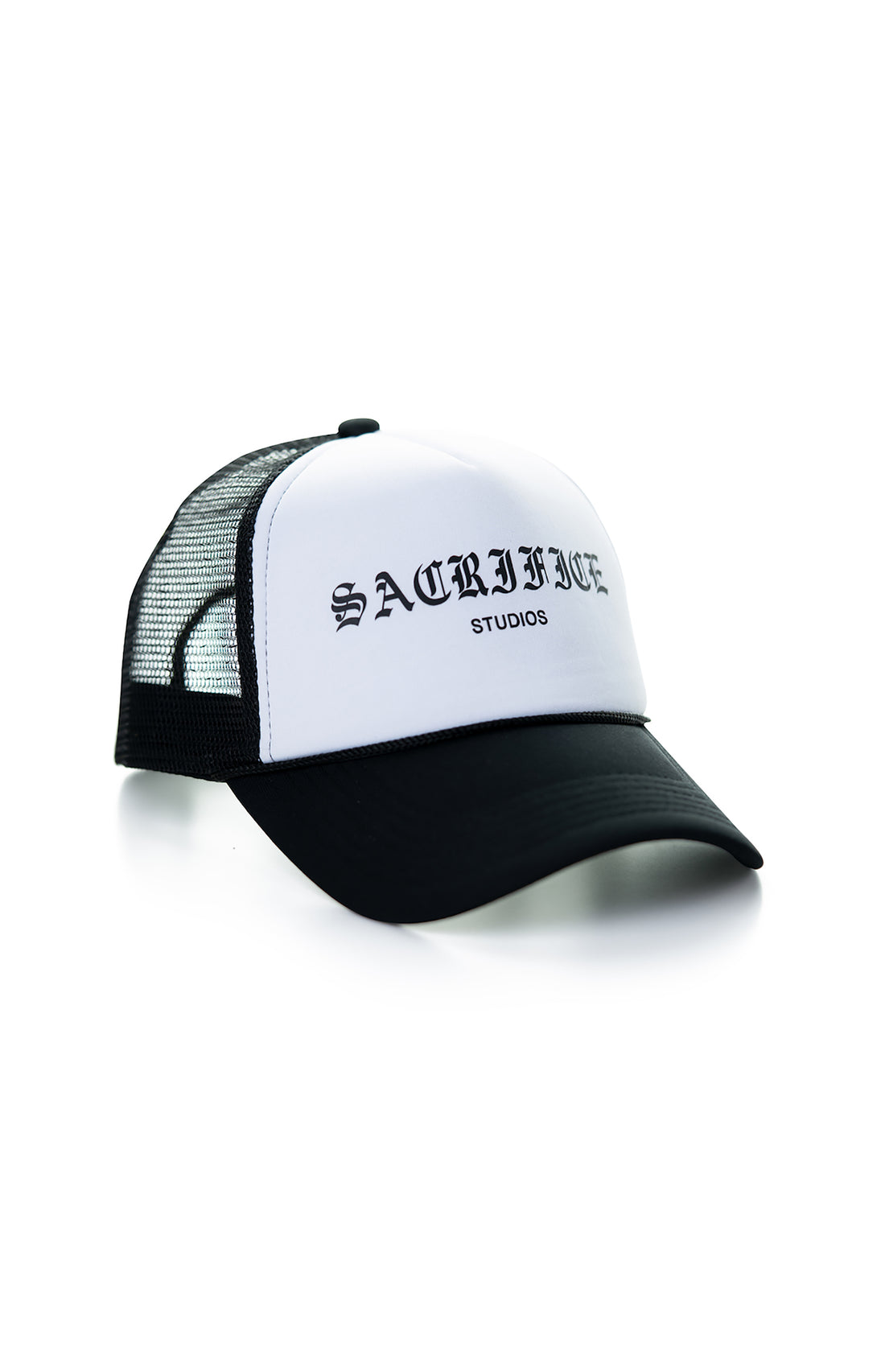 A sleek and stylish trucker hat with bold black graphic print. Expertly crafted in Portugal with high-quality materials for durability. Easy to maintain, simply machine wash and hang to dry. Elevate your fashion game with this unique and fashionable accessory.