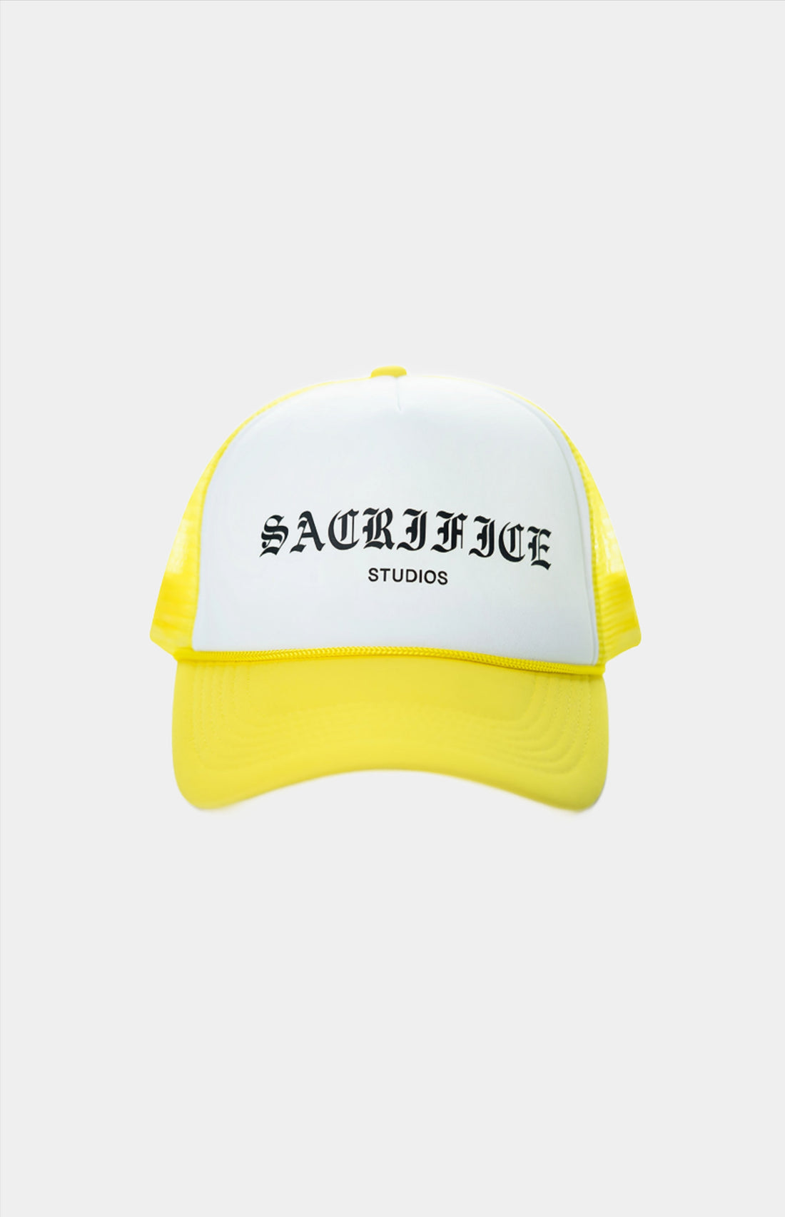 A sleek and stylish trucker hat with bold black graphic print. Expertly crafted in Portugal with high-quality materials for durability. Easy to maintain, simply machine wash and hang to dry. Elevate your fashion game with this unique and fashionable accessory.