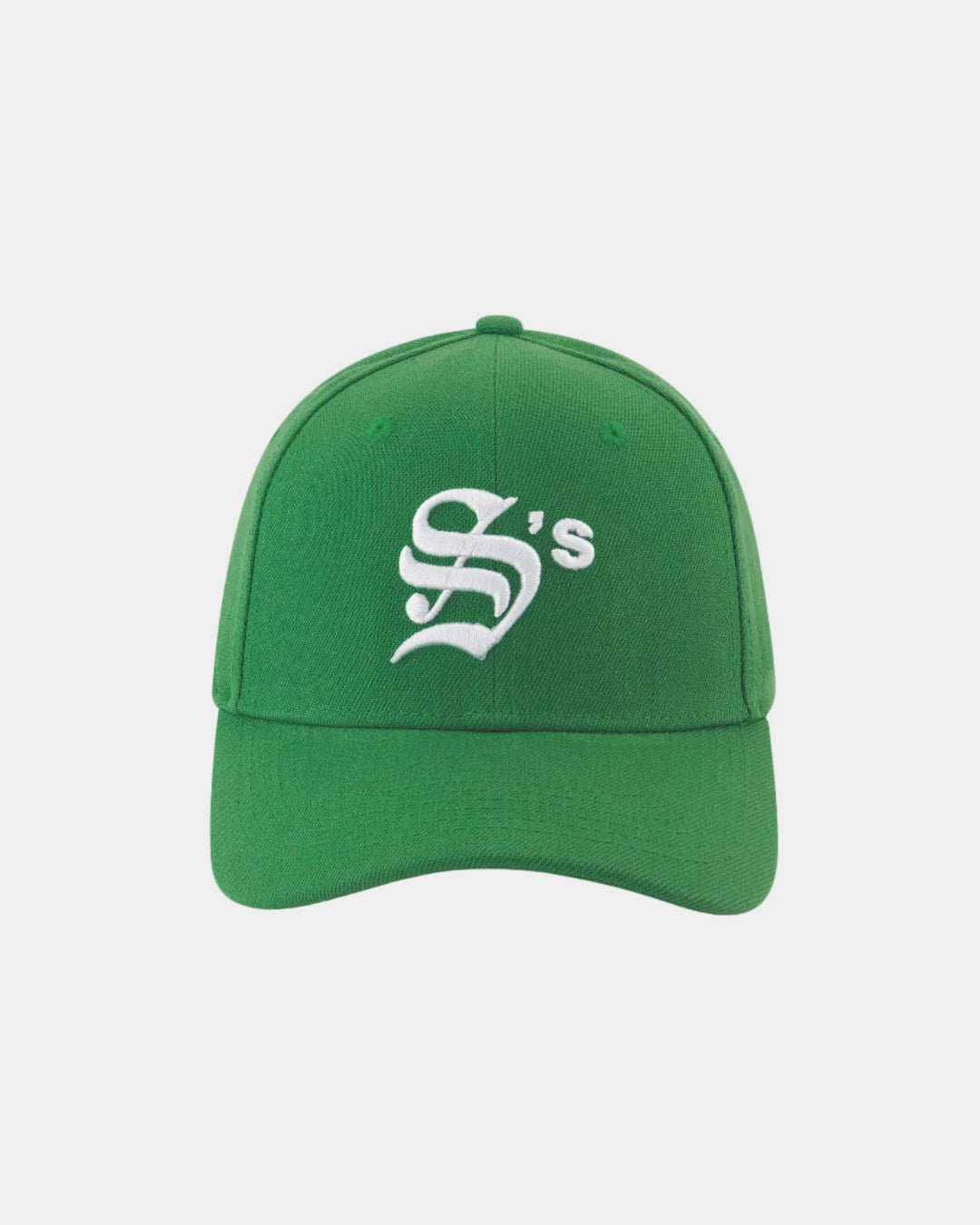 Green cap with a white logo on a grey background