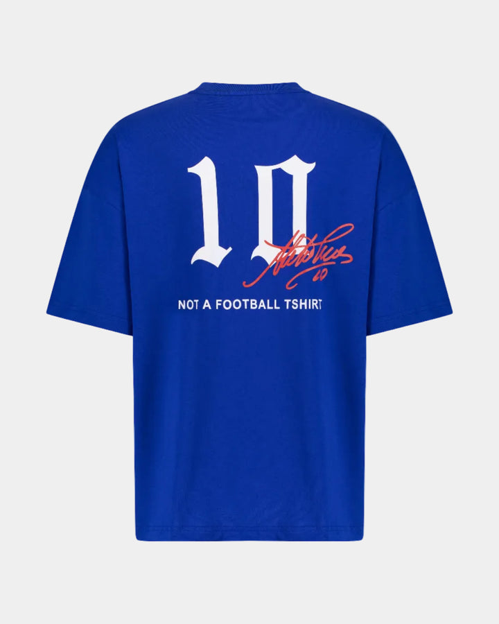 Italy Blue oversized t-shirt with Italian flag and text on a light grey background