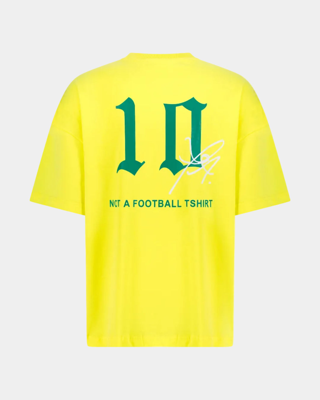 Brazil Yellow oversized t-shirt with green text and logo on a light grey background