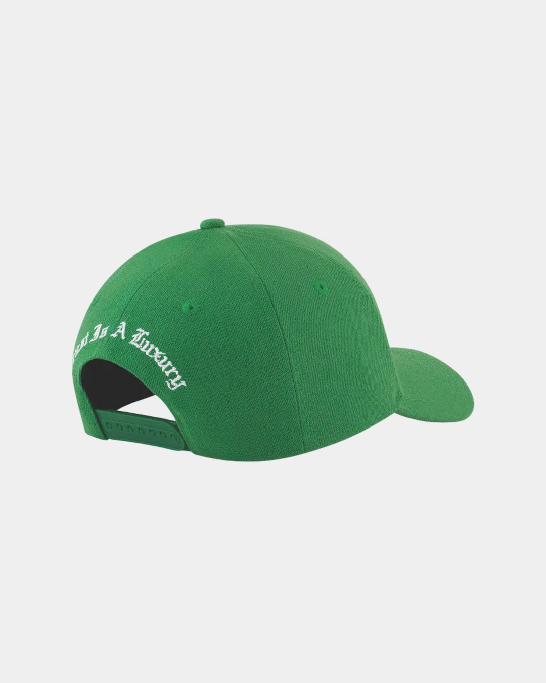 Green cap with text on a grey background