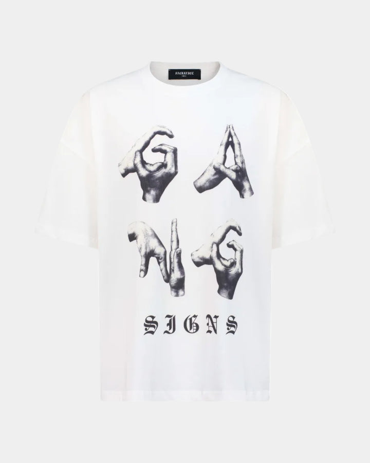 Gang Signs T-Shirt - White (Oversized)