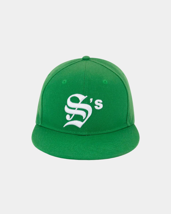 Green cap with a white logo on a white background