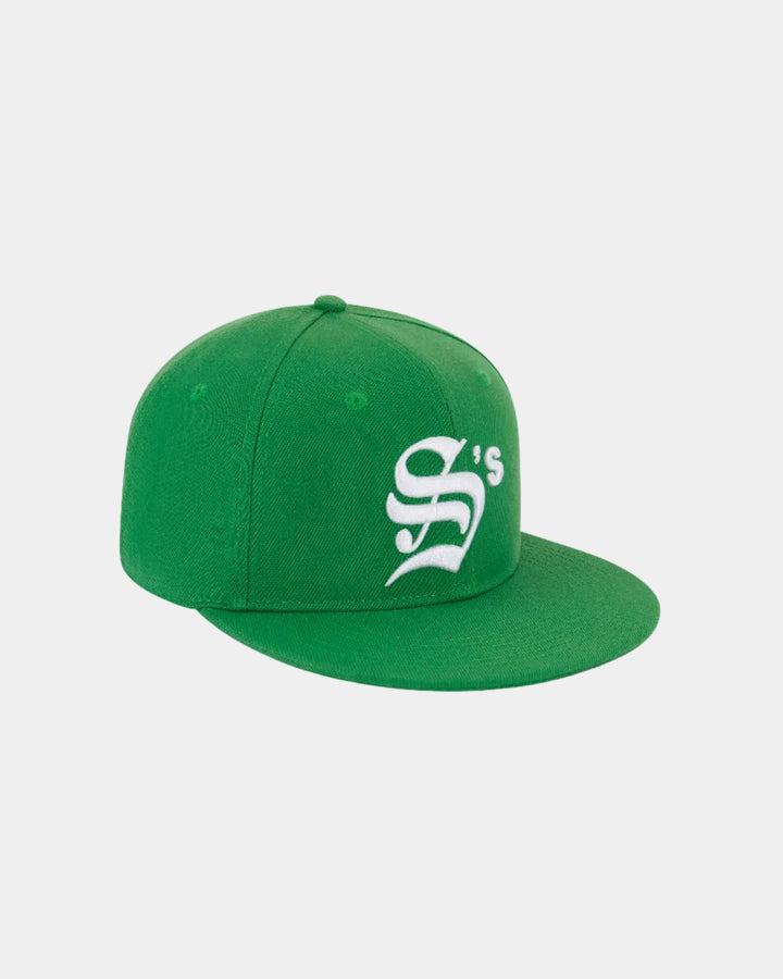 Green cap with a white logo on a white background
