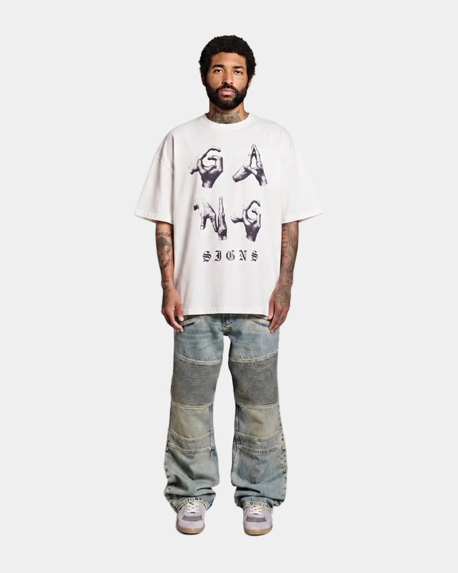 Gang Signs T-Shirt - White (Oversized)