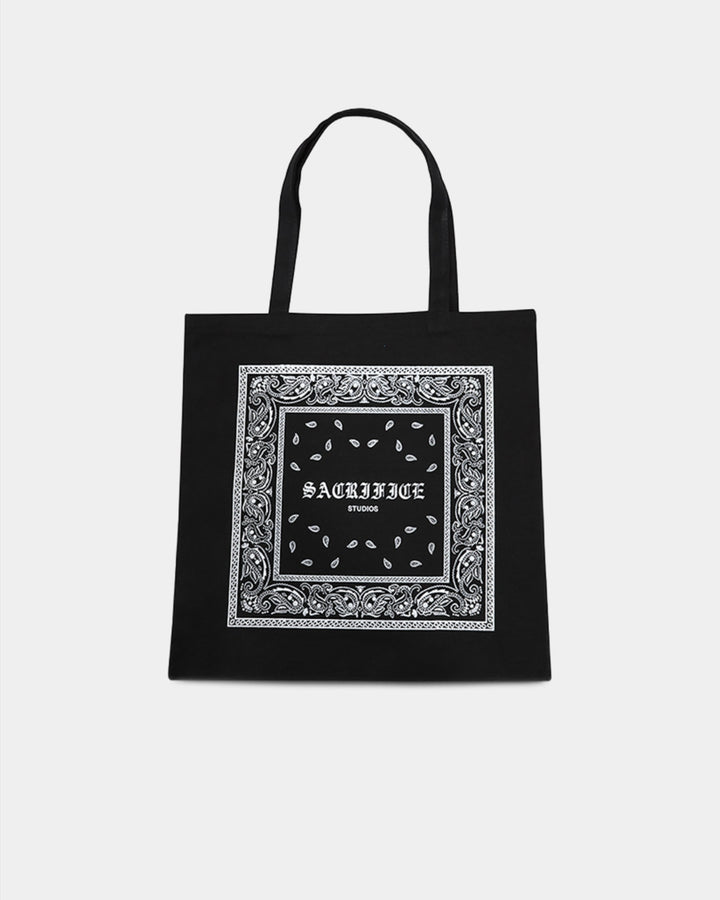 Premium bandana  tote bag featuring a bold white graphic print. Expertly crafted in Portugal. Located in Dubai. 