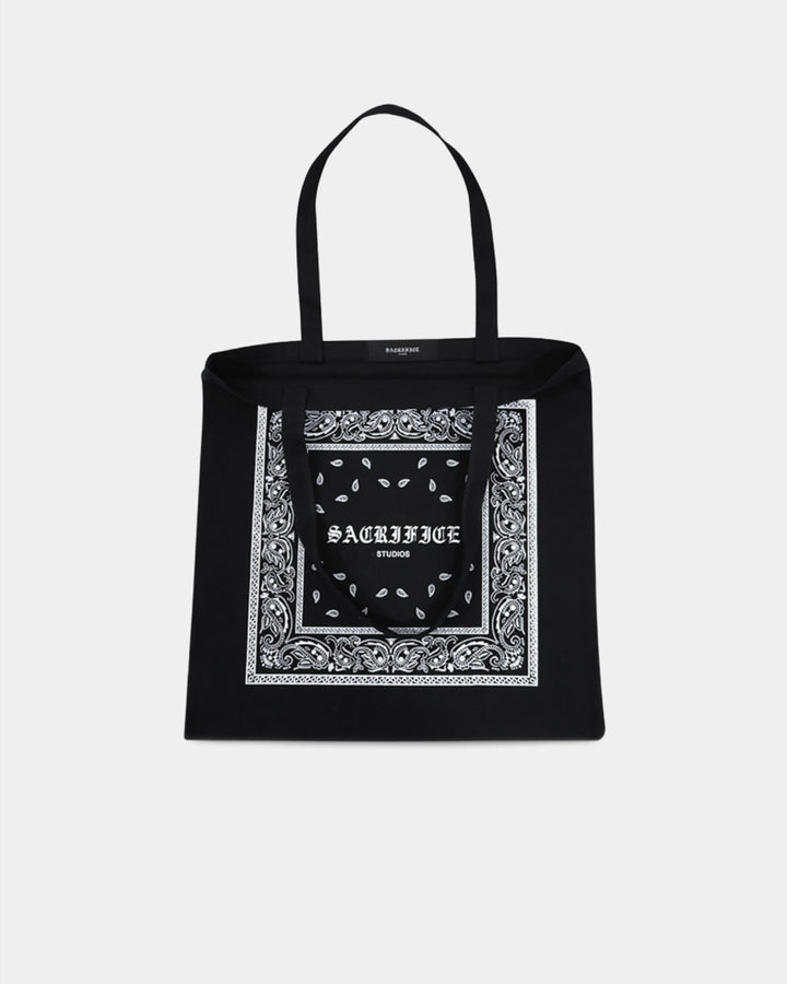 Premium bandana  tote bag featuring a bold white graphic print. Expertly crafted in Portugal. Located in Dubai. 