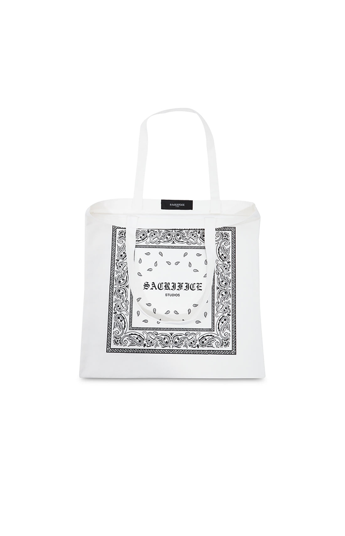 Premium bandana  tote bag featuring a bold white graphic print. Expertly crafted in Portugal. Located in Dubai. 